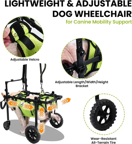 Vista 3 de Silla de ruedas para perros para patas traseras, para perros de todas las razas - incluye chaleco de alta visibilidad, correa y cabestrillo