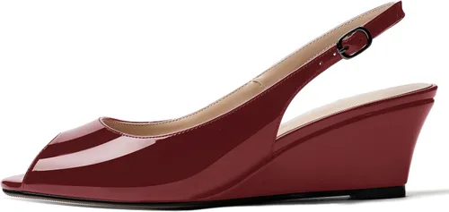 Vista 2 de WAYDERNS Zapatos de tacón bajo con hebilla de charol y punta abierta para mujer de 2 pulgadas