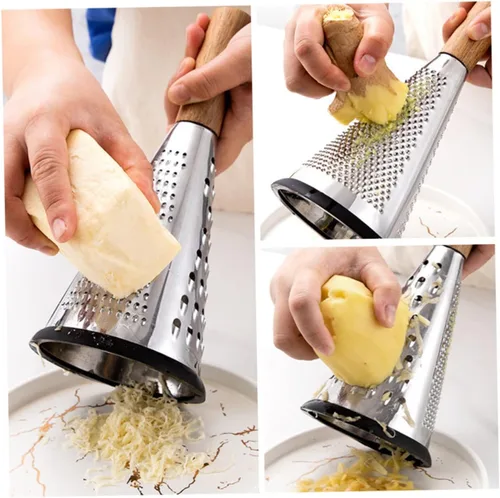 Vista 8 de Rallador de cocina Rallador de queso con mango, pelador de zanahoria, espiralizador de verduras, rebanador manual de mandolina, rebanador de queso
