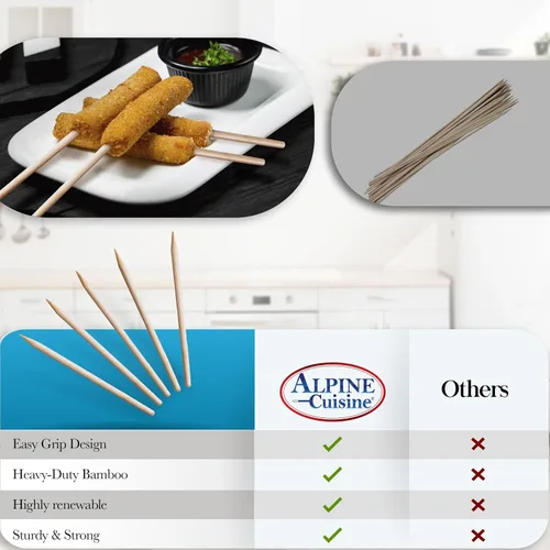 Vista 5 de Alpine Cuisine Brochetas de bambú para barbacoa - Palitos de kebab de 6 pulgadas (50 unidades) para aperitivos y smores