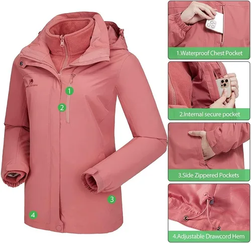 Vista 18 de CAMEL CROWN Chaqueta de esquí impermeable 3 en 1 para mujer, abrigo de invierno rompevientos, chaquetas de snowboard para lluvia, nieve, senderismo