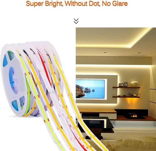 Vista 2 de Tira de luz LED COB flexible, 0.5m/1.6ft Bendable COB LED cuerda luces DC 5V 320 LEDs/m blanco cálido 3000K no impermeable USB cinta luces