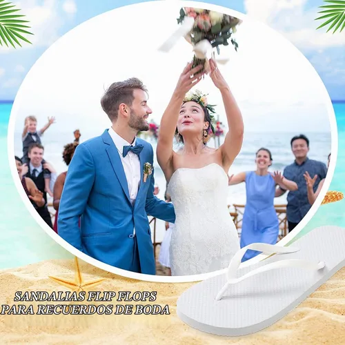 Vista 3 de Bonuci Flip Flops Bulk Wedding Hotel Spa Slippers with Size Cards Drawstring Bags Wedding Party Favors