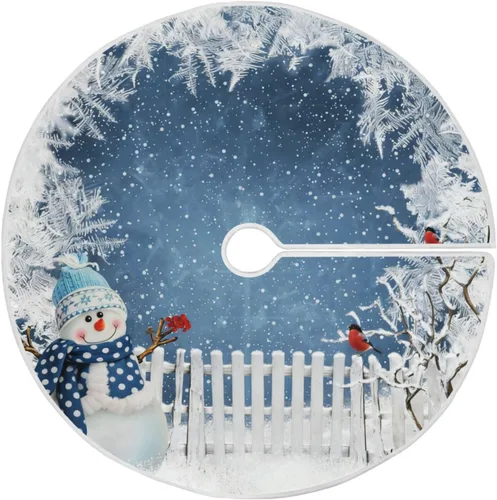 Vista 14 de ALAZA Decoración de falda de árbol de Navidad, adorno pequeño de 35.4 pulgadas con copos de nieve azules de invierno con purpurina para fiesta