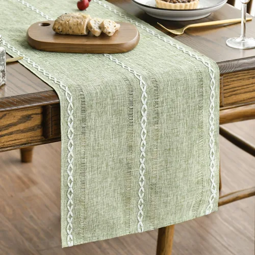 Vista 15 de Artoid Mode - Camino de mesa de lino de algodón rústico beige, decoración de mesa de cocina y comedor con bordado de temporada, para decoración