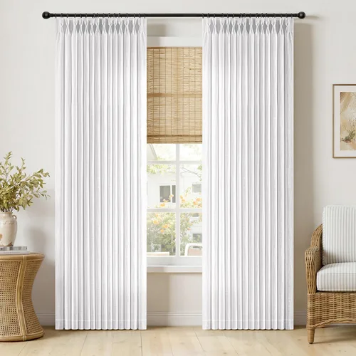Vista 30 de MIULEE Cortinas de lino gruesas con pinzas plegadas de 96 pulgadas de largo, 2 paneles para sala de estar y dormitorio, cortinas de ventana Natural