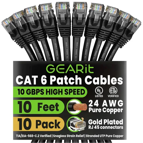 Vista 51 de GEARit Paquete de Cables Ethernet Cat 6 - Paquete de 20 Cables de Conexión Ethernet Cat6 de 1 pie Cable de Conexión de Red RJ45, Conectores