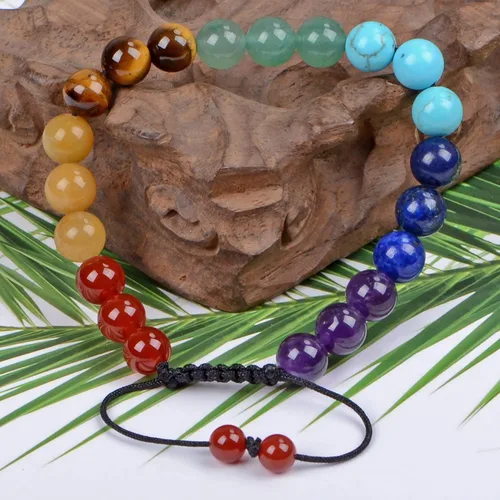 Vista 3 de AD Beads Natural Healing Power - Pulsera de macramé ajustable unisex con cuentas redondas de cristal de 7 chakras, 0.315 in
