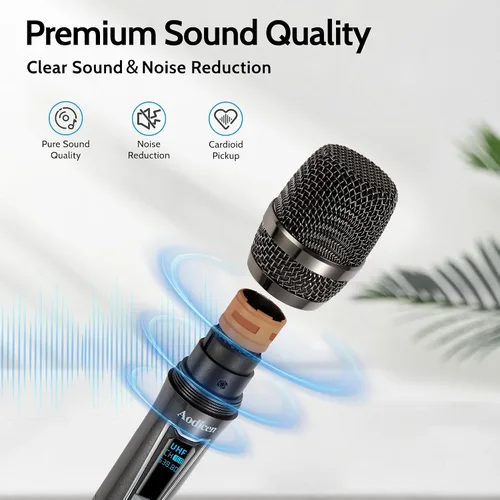 Vista 2 de Micrófono inalámbrico de karaoke, sistema de micrófono de mano sin demoras con receptor recargable, adecuado para cantar, enseñar, iglesia, bodas