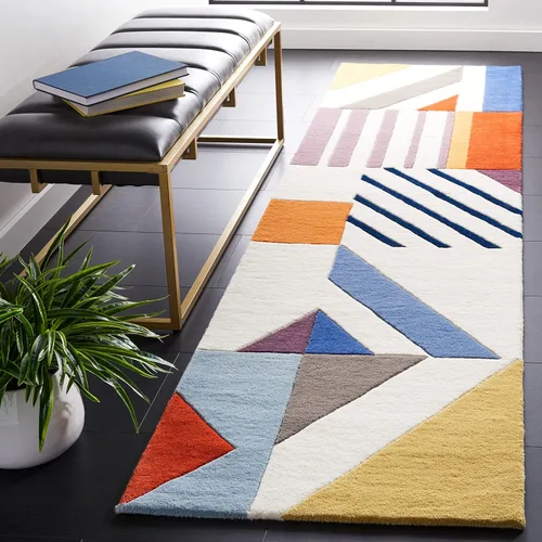 Vista 6 de SAFAVIEH Fifth Avenue Collection FTV120A - Alfombra decorativa de lana moderna de mediados de siglo, 2 x 3 pies, color marfil/multi