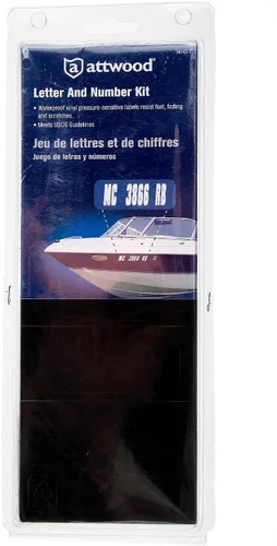 Vista 5 de attwood 14142-7 Kit de letras y números de vinilo impermeable de 148 piezas, acabado negro