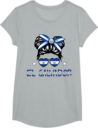 Vista 60 de Camiseta de El Salvador para Niñas Bandera Patrimonio Hispano Salvadoreño