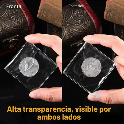 Vista 4 de Fainne 50 piezas de fundas de monedas de bolsillo individual, fundas de plástico transparentes para coleccionistas, soporte pequeño de monedas