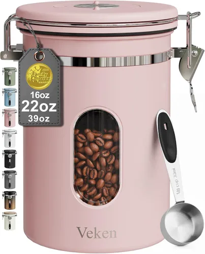 Vista 18 de Veken Recipiente de café con ventana, recipiente hermético de almacenamiento de alimentos de cocina de acero inoxidable con tapas, rastreador