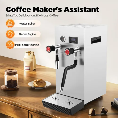 Vista 3 de Espumador de leche multiusos comercial 8L Máquina de espuma de agua hirviendo de vapor completamente automática, pantalla LCD para café expreso