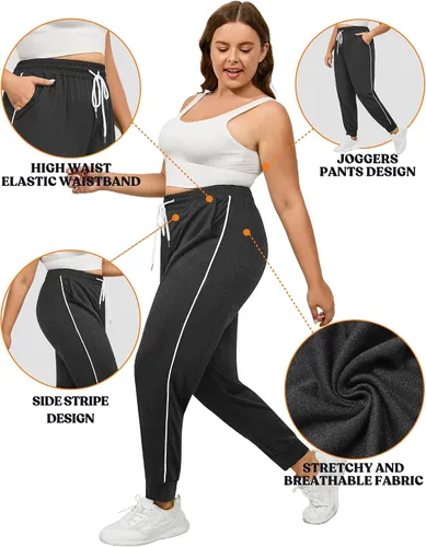 Vista 3 de FOREYOND Pantalones deportivos de talla grande para mujer, pantalones de yoga de pierna ancha, pantalones de entrenamiento de punto con cordón