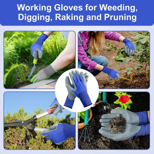 Vista 7 de Jexine 50 pares de guantes de trabajo de jardinería a granel para hombres y mujeres, guantes de trabajo al aire libre con revestimiento de goma