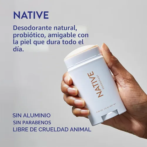 Vista 3 de Native Desodorante Desodorante natural para mujeres y hombres, sin aluminio con bicarbonato de sodio, probióticos, aceite de coco y manteca