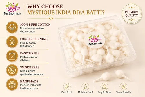 Vista 7 de Mechas redondas de algodón Diya Batti Puja Religioso Jyot Akhand Lámpara de aceite Diwali Iluminación 500 Pc (redonda)