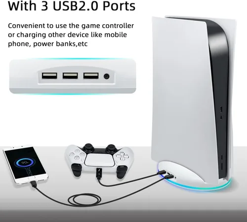 Vista 8 de Mcbazel Soporte vertical RGB para consola PS5, base LED para juegos con concentrador USB compatible con consola PS5, color blanco (no para PS5 Slim)