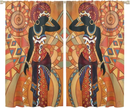 Vista 52 de Cortina de mujer africana, con estampado étnico tribal y étnico, reducción de ruido, para dormitorio, sala de estar, cortinas con aislamiento