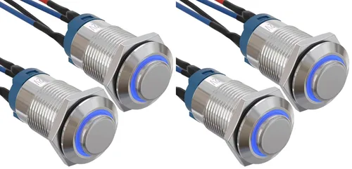 Vista 9 de APIELE Interruptor de botón de bloqueo de 0.472 in SPST pre-cableado de 5.906 in de cabeza redonda alta aleación de aluminio 1NO 1 normalmente