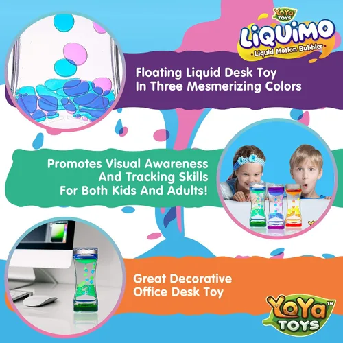 Vista 5 de YoYa Toys Liquimo - Liquid Motion Bubbler - Paquete de 3 - Juguete sensorial fidget de escritorio para niños y adultos - Tubos relajantes