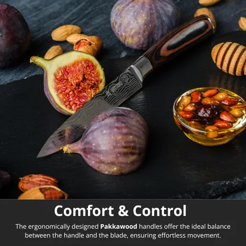 Vista 4 de Juego de cuchillos Yatoshi - Juego profesional de cuchillos de cocina ultraafilados de acero inoxidable de alto carbono con mango ergonómico.