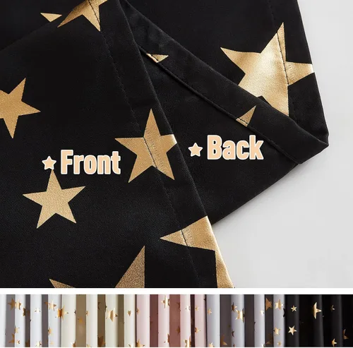 Vista 7 de Treatmentex Cortinas Blackout Completas Gold Star Negras para Dormitorio de Niños Varones, Paneles de Ventana con Acabado Metálico para Cuarto