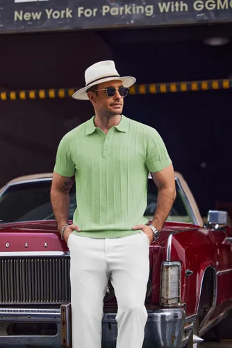 Vista 20 de COOFANDY Camisas polo de punto para hombre de manga corta con textura acanalada Camisas de golf casuales y ligeras con cuello Camiseta de polo