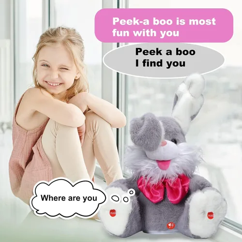 Vista 5 de MIAODAM Peek-A-Boo - Juguete de Conejo para Niños Pequeños de 1-3 Años, Animal de Peluche Parlante que Repite tus Palabras, Canta Canciones