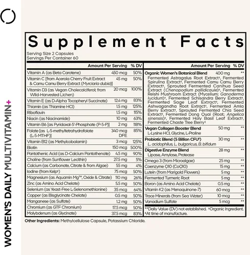 Vista 2 de Codeage Multivitamínico diario para mujeres, más de 25 vitaminas y minerales, fermentados, alimentos integrales orgánicos, suplemento