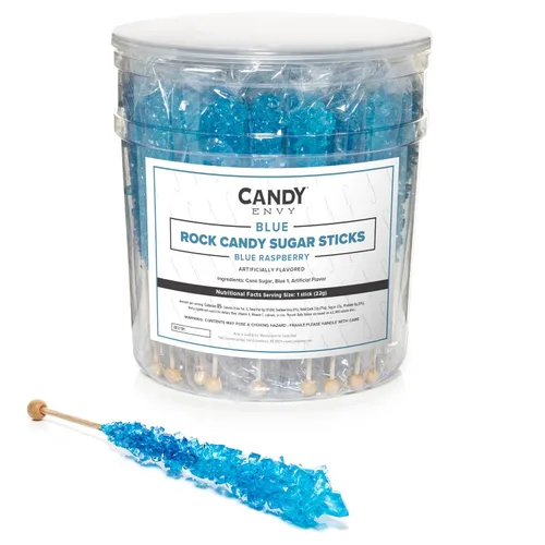Vista 9 de Blue Rock Candy - Palitos de azúcar con sabor a frambuesa azul, 12 recuerdos de fiesta envueltos individualmente