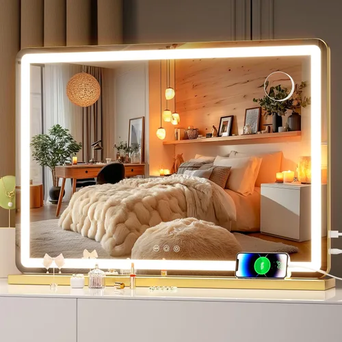 Vista 15 de Hasipu Espejo de tocador con luces, espejo LED de maquillaje de 31.5 x 22 pulgadas, espejo de maquillaje iluminado con 3 modos regulables, espejo