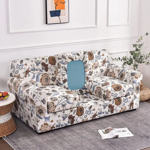 Vista 6 de JIAN YA NA Funda elástica de 4 piezas para sofá de 3 cojines, funda de sofá con estampado floral con fundas de cojín individuales, funda elástica