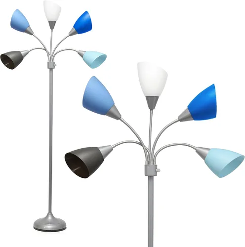 Vista 11 de Simple Designs LF2006-BAW 67" Lámpara de pie contemporánea con múltiples cabezales Medusa de 5 luces, lámpara de pie ajustable de cuello de cisne