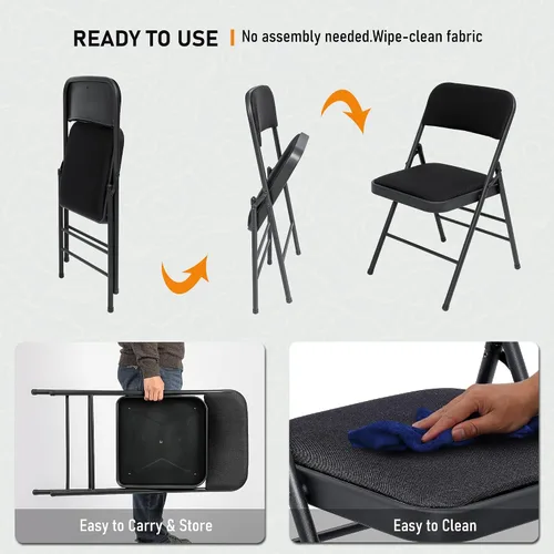Vista 5 de SEALAMB Paquete de 4 sillas plegables con asiento cómodo, marco de metal resistente, sillas apilables portátiles para bodas, fiestas, oficina