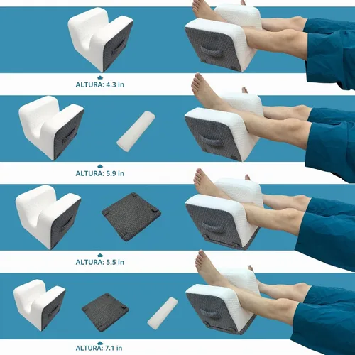 Vista 5 de Almohada de repuesto de rodilla – 4 alturas ajustables para extensión completa de pierna recta – Equipo de recuperación poscirugía con mango – Cuña