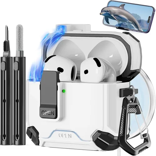 Vista 14 de Pohgelan - Funda compatible con AirPods Pro 2ª/1ª (verde) Cerradura magnética automática con kit de limpieza, compatible con Magsafe