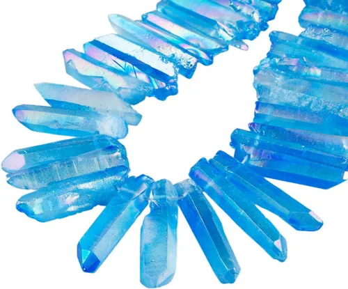 Vista 28 de mookaitedecor Cuentas sueltas de cristal de cuarzo de roca con revestimiento de titanio, puntas de cristal, púas, perforadas en la parte superior