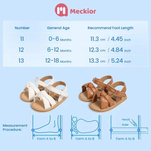 Vista 12 de Meckior Sandalias de verano con punta abierta y suave de piel sintética para bebés y niñas pequeñas