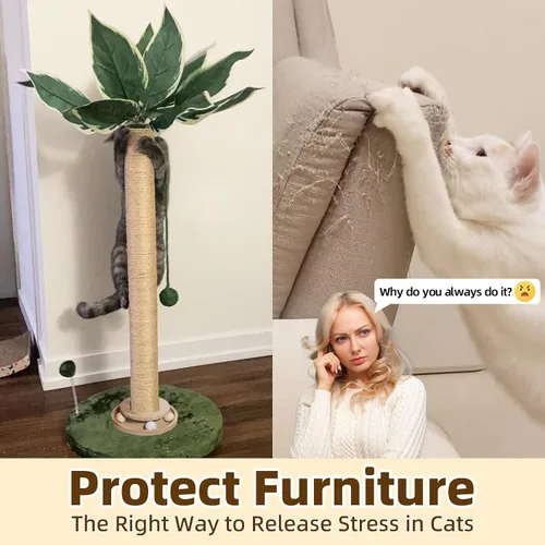 Vista 5 de Fantasreen Poste rascador para gatos de 33 pulgadas, rascador alto para gatos de interior con juguete para gatos y pelota interactiva, autocuidado