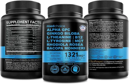 Vista 8 de Suplemento cerebral nootrópico 12 en 1 anhidro: Ginkgo Biloba para apoyo cerebral, memoria y enfoque - B12, Alpha GPC, L Teanina y suplementos