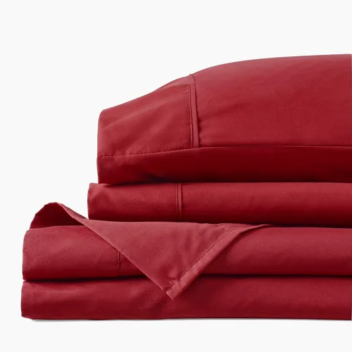 Vista 2 de Juego de sábanas PeachSkin original 1500 hilos PeachSkin Performance Fabric™ - Juego de sábanas para dormir con calor, ultrasuave, transpirable Rojo