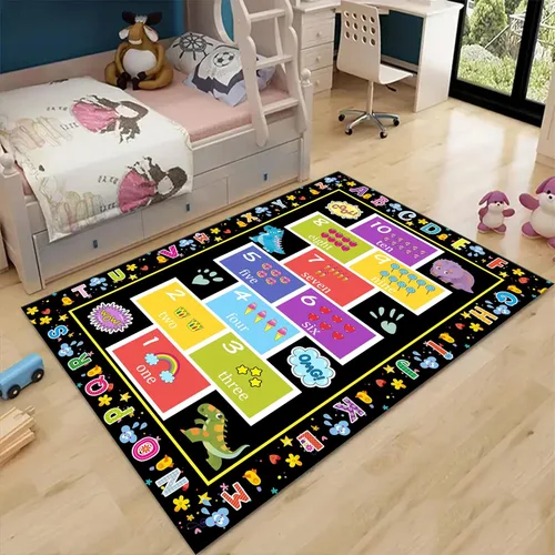 Vista 3 de Tapete educativo de 3 x 4 pies, tapete de aprendizaje ABC y 123 para niños pequeños con diseños de animales, alfombra antideslizante lavable