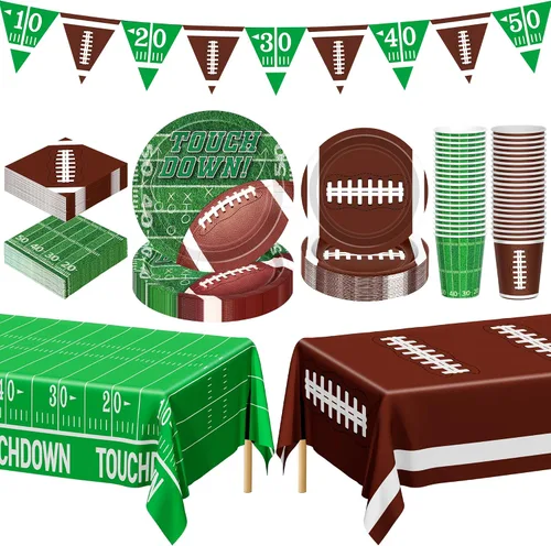 Vista 8 de Juego de suministros para fiesta de fútbol americano – 150 piezas de vajilla, las decoraciones incluyen platos, servilletas para el día del juego