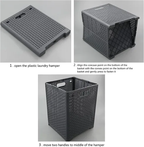 Vista 3 de Kekow 1 paquete de 42 L cesta plegable de plástico, color gris Cesta plegable para ropa sucia
