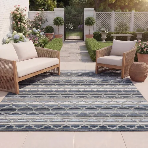 Vista 24 de SAFAVIEH Alfombra lavable para exteriores, colección Cabaña, 2'2" x 5', azul y gris, no desprende pelusa y fácil de limpiar, entrada puerta