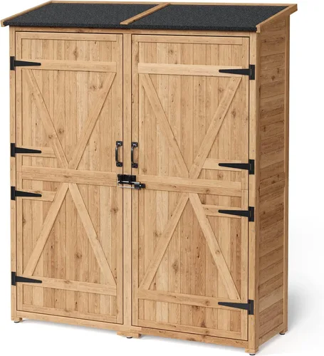 Vista 9 de Gizoon Gabinete al aire libre, techo impermeable, cobertizo de madera con Amarillo