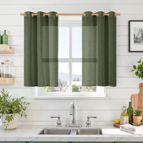 Vista 150 de LAMIT Cortinas de lino marrón caramelo para sala de estar, 84 pulgadas, de lino sintético, texturizado, filtrante de luz, paneles de privacidad